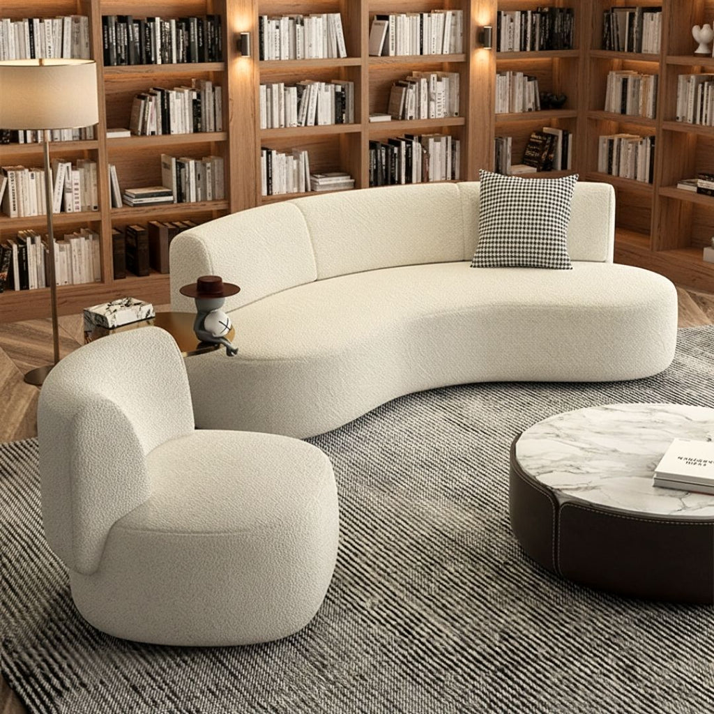 Eksklusiv buet sofa og lenestol i bouclé